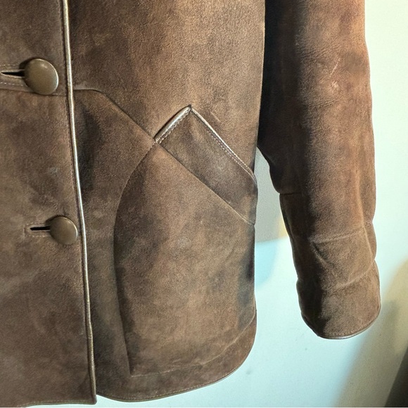 GENUINE SHEEPSKIN Sz 42 Coat Double Breasted Covered Buttons Turned Collar - Picture 3 of 10